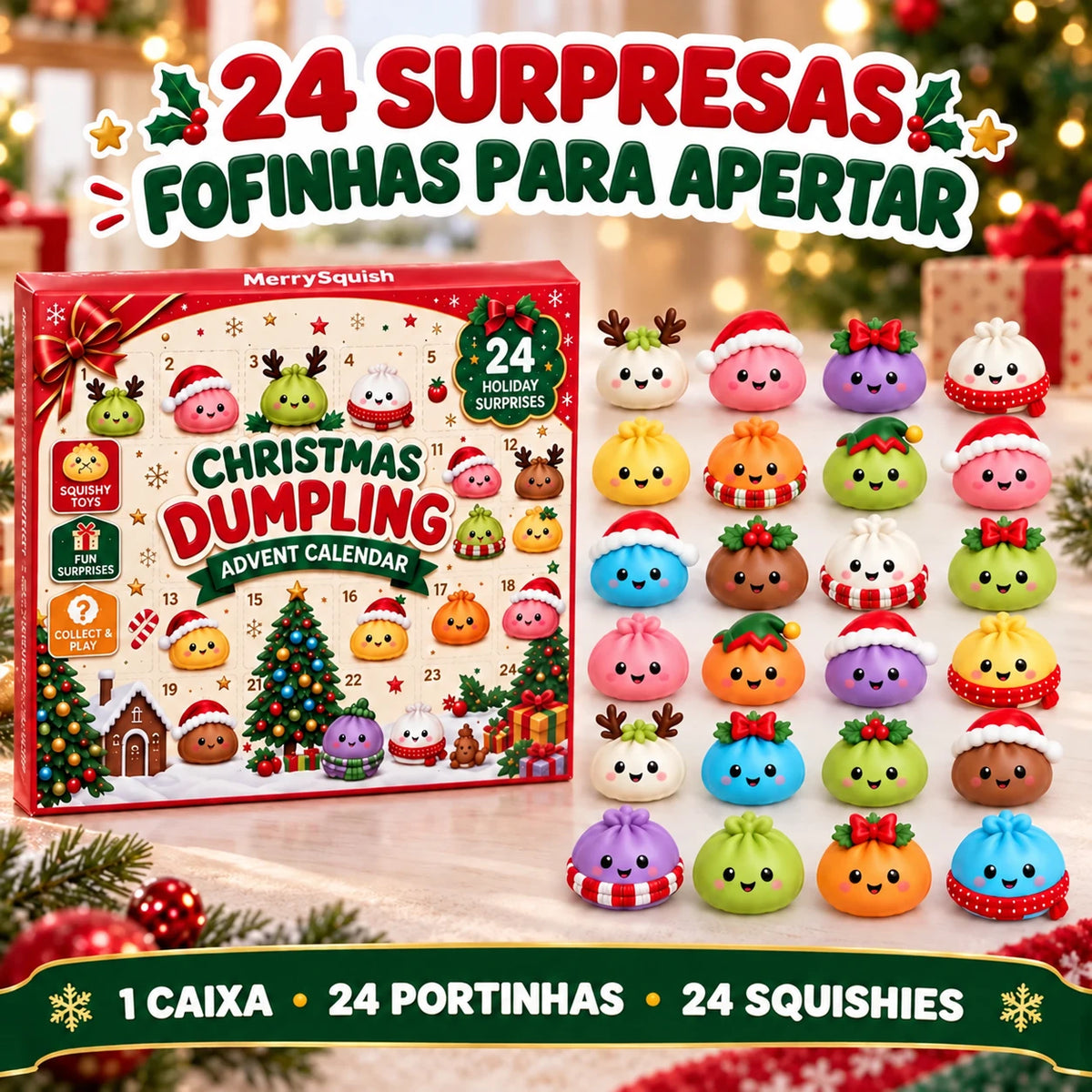 Calendário MerrySquish e os 24 personagens de Natal